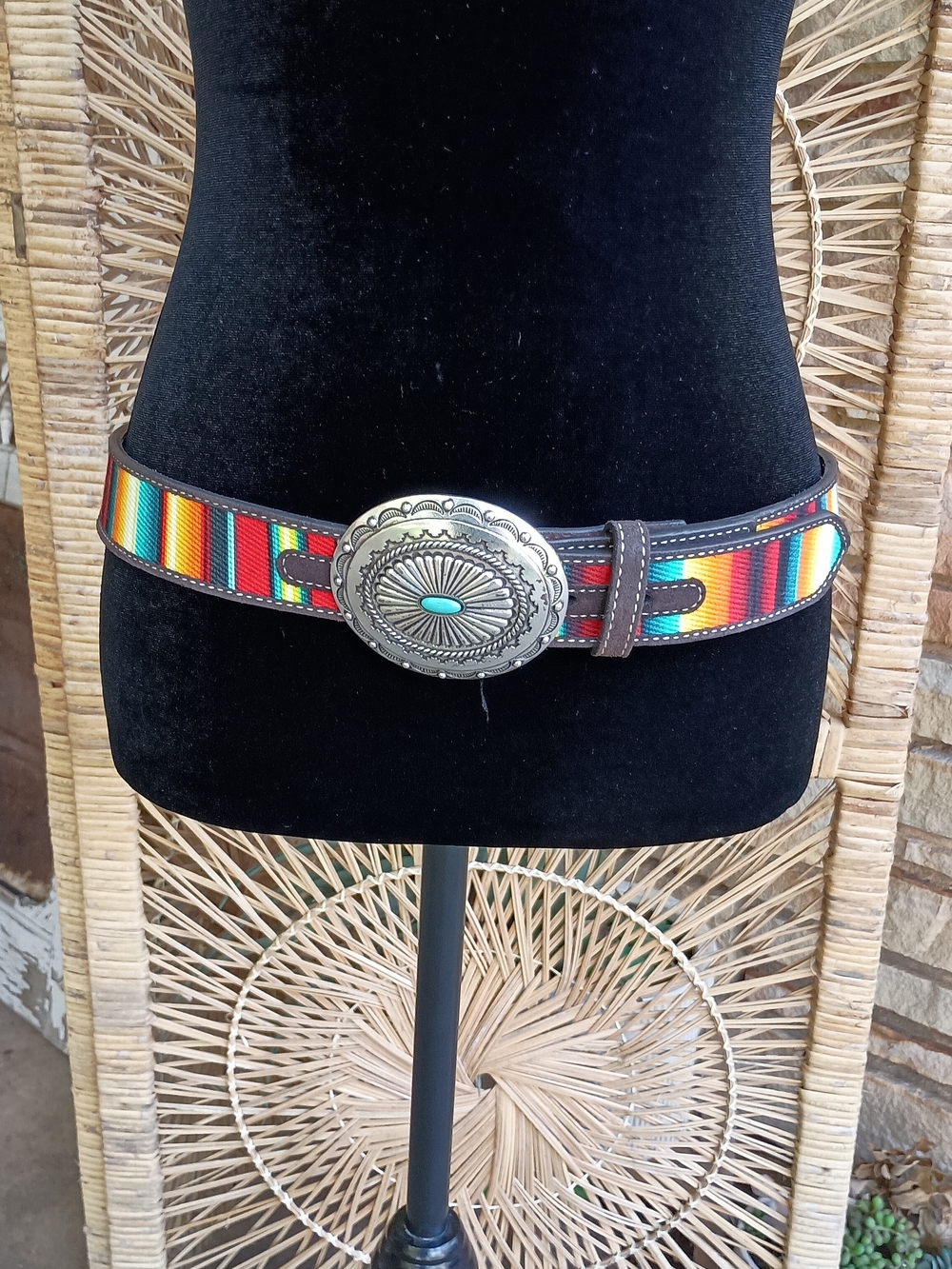 Ariat Multicolor Striped Belt with Silver Concho